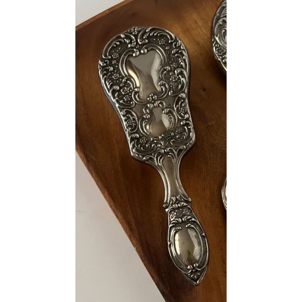 Vintage Silver-Plated Vanity Set Mirror Brush Comb Dressing Table Set - Picture 5 of 12